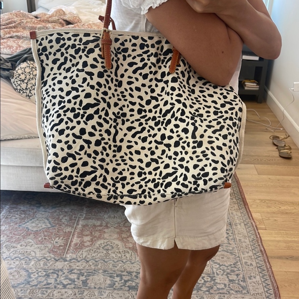 Anthropologie/Urban outfitters  Leopard Print canvas Tote Bag with Tan Straps - Picture 13 of 17